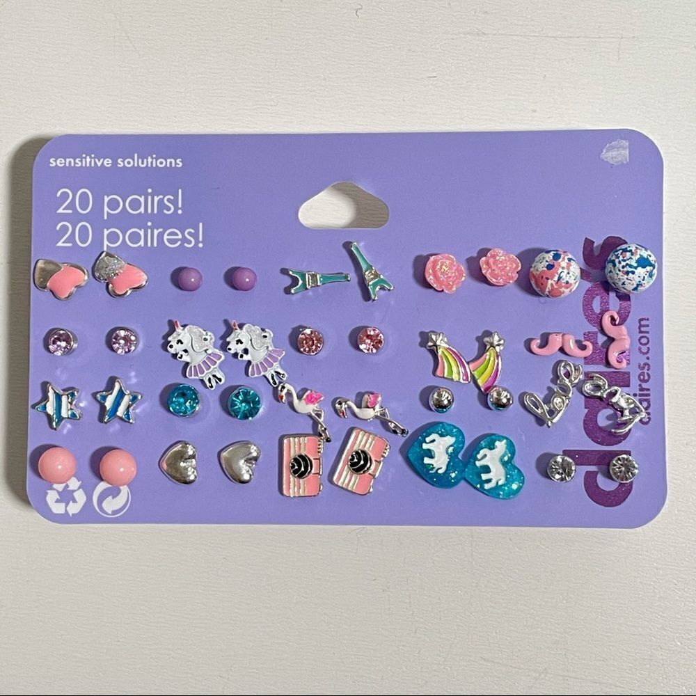 Claire's 20 Pack Silver Pink Blue Bling Earrings